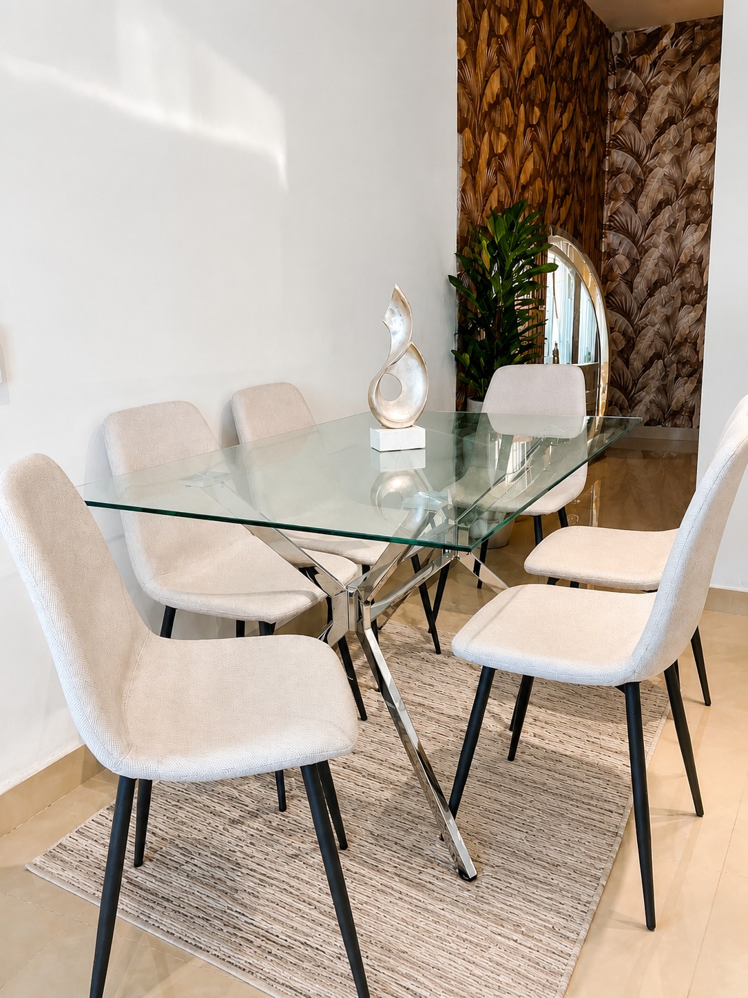 Juego de Comedor Laigh Luxury Mesa de Cristal 6 Sillas